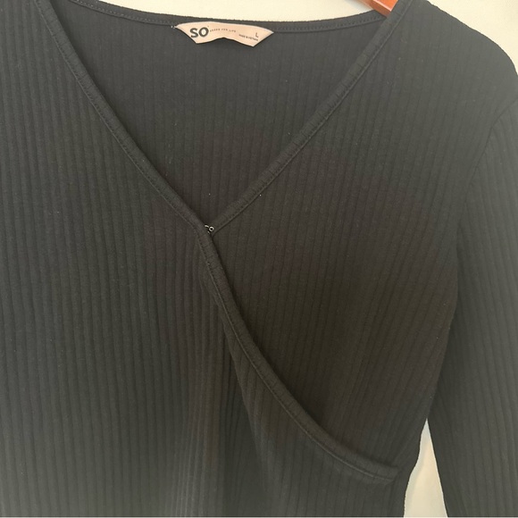 SO Sonoma Goods For Life Long Sleeve Cropped Wrap Top Black Women Juniors Size L - Picture 7 of 7